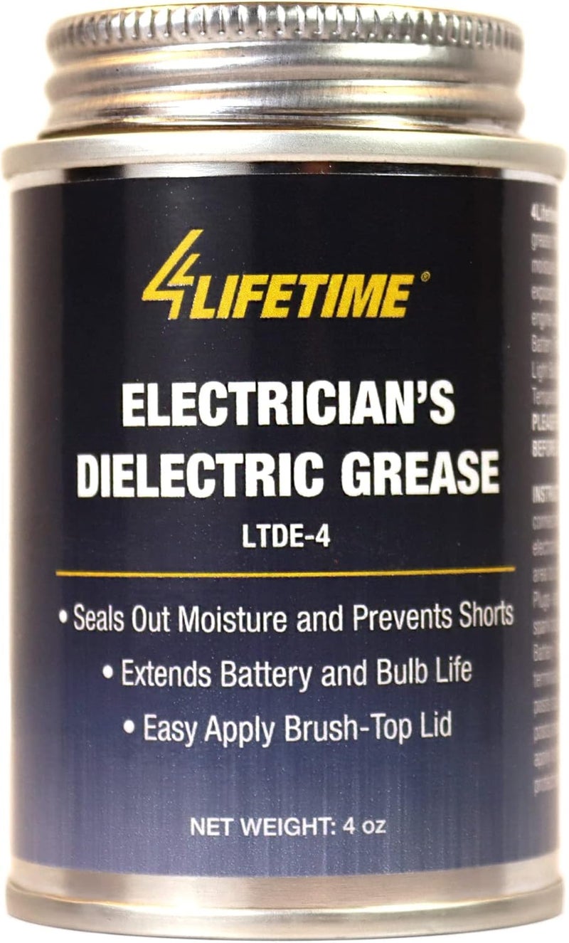 4LIFETIMELINES Dielectric Silicone Grease with Battery Terminal Post Washers - Waterproof and Non-Conductive Lubricant for Electrical and Automotive Applications - Easy Application 4oz Brush Top Can Low dust buildup - Image 2