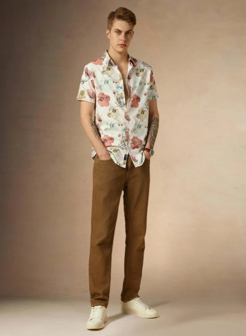 Dennis Lingo Men's Multicoloured 100% Cotton Printed Regular Fit Shirt