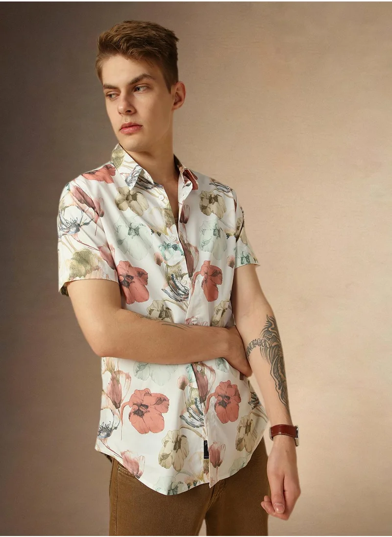 دينيس لينغو Men's Multicoloured 100% Cotton Printed Regular Fit Shirt