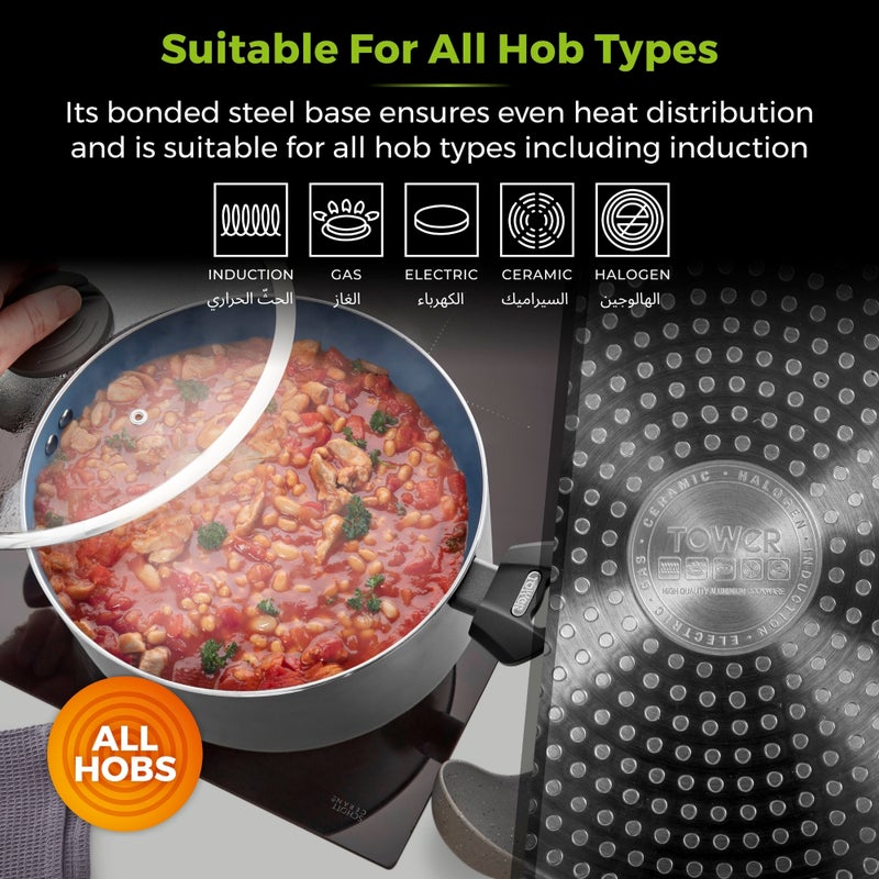 Tower Cerasure 5.8L (24cm) Aluminium Non-Stick Ceramic Casserole Dish with Glass Lid | Healthy Cooking Pot | All Kitchen Stovetop Compatible | Dishwasher Safe | PFOA Free Cookware Pan | Graphite Grey - Image 5