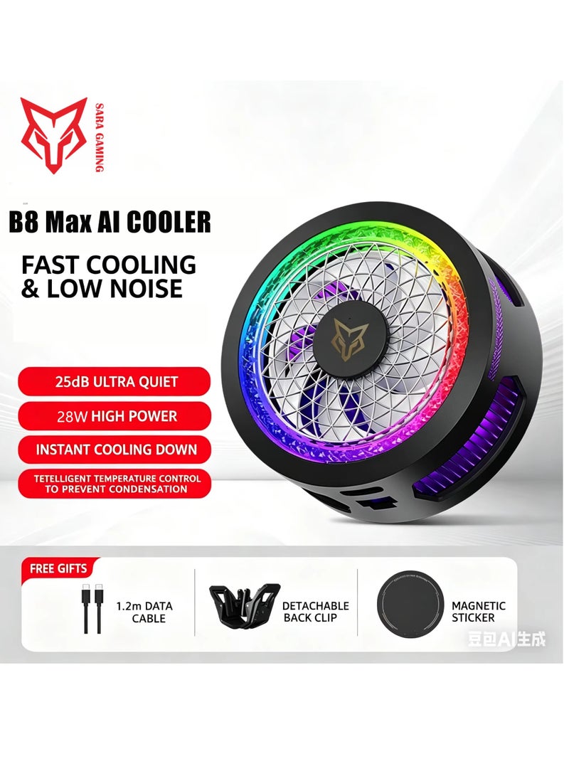 سارافوكس مبرد سارافوكس B8 MAX  للألعاب بتقنية الذكاء الاصطناعي مع إضاءة RGB مغناطيسي وتبريد سريع بتقنية تبريد أشباه الموصلات بقدرة تصل الي 28 واط للهواتف الذكية متوافق مع ايفون و اندوريد وان بلس وريدماجيك - Image 2