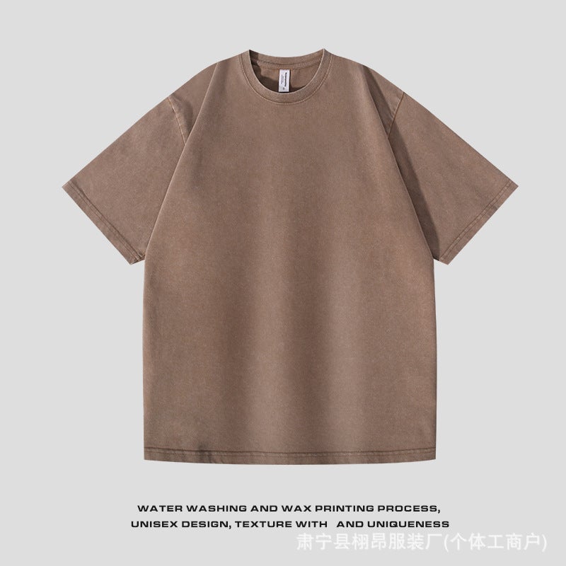 Heavy Cotton Washed Old T-Shirt American Retro Loose Trendy Short-sleeved Men's and Women's Casual All-match Shoulder Half-sleeved Shoulder - Image 1