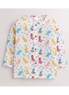 Polka Tots Polka Tots Full Sleeves Night Wear Dinosaur Kurta Pyjama - White  - Image 2