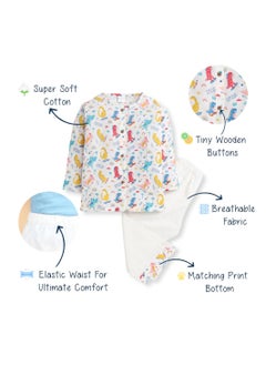 Polka Tots Polka Tots Full Sleeves Night Wear Dinosaur Kurta Pyjama - White  - Image 5
