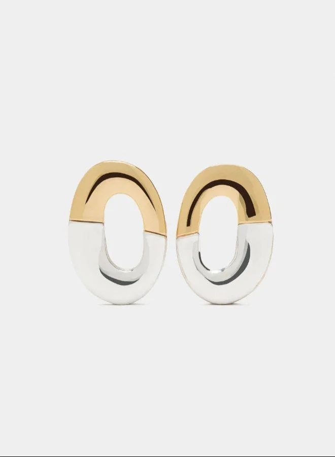 بارفوا أقراط بيضاوية ثنائية اللون