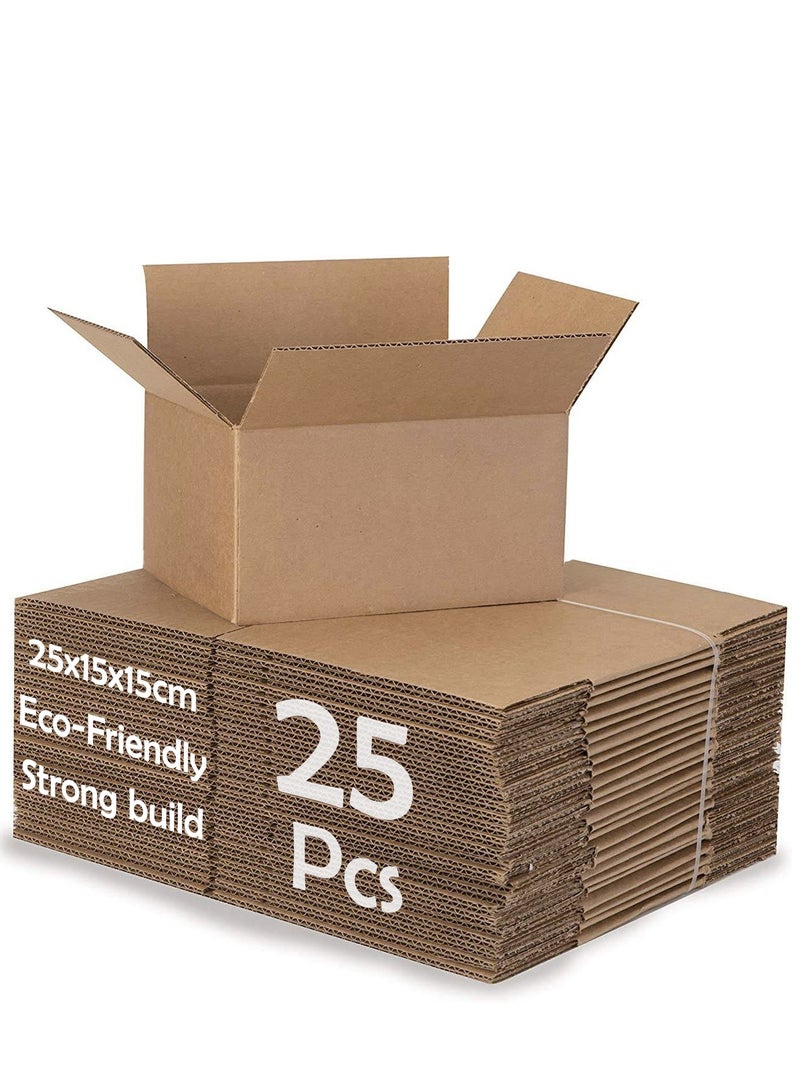 هاي فاي [25 حزمة] كرتون بني مقاس 25 × 15 × 15 سم صناديق متحركة صناديق من الورق المقوى صندوق شحن كبير صندوق شحن مزدوج الجدار صناديق بريد صناديق بريد من الورق المقوى المموج القابل لإعادة التدوير صندوق شحن من  - Image 1