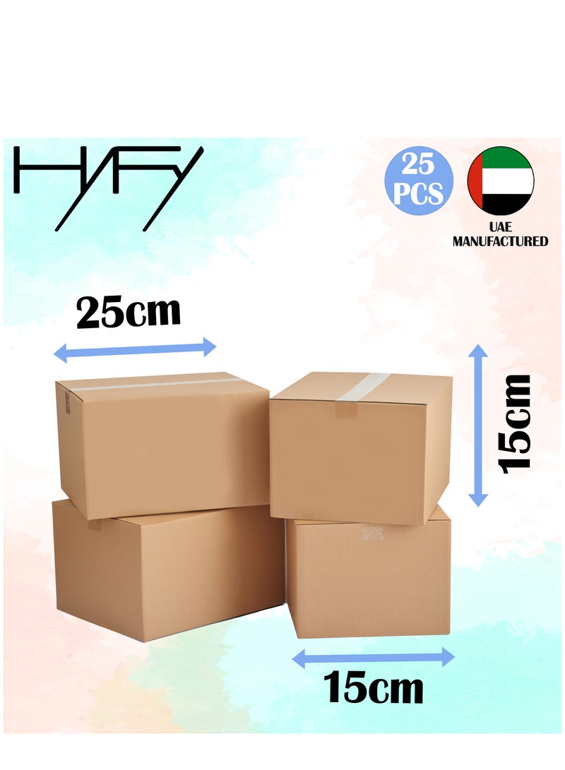 هاي فاي [25 حزمة] كرتون بني مقاس 25 × 15 × 15 سم صناديق متحركة صناديق من الورق المقوى صندوق شحن كبير صندوق شحن مزدوج الجدار صناديق بريد صناديق بريد من الورق المقوى المموج القابل لإعادة التدوير صندوق شحن من  - Image 3