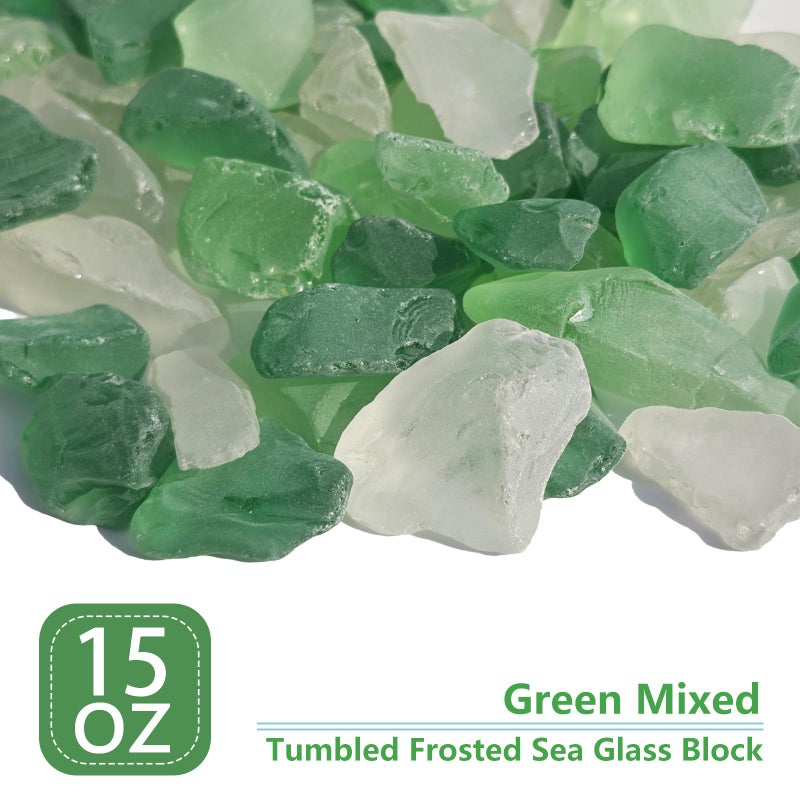 QYGL Sea Glass Block - 1LB Green Mixed Frosted Sea Glass - Vase Filler and Aquarium Ornament, DIY Craft Supplies for Art, Sea Glass Decor, Beach Weddings, and Home Decor - Image 2