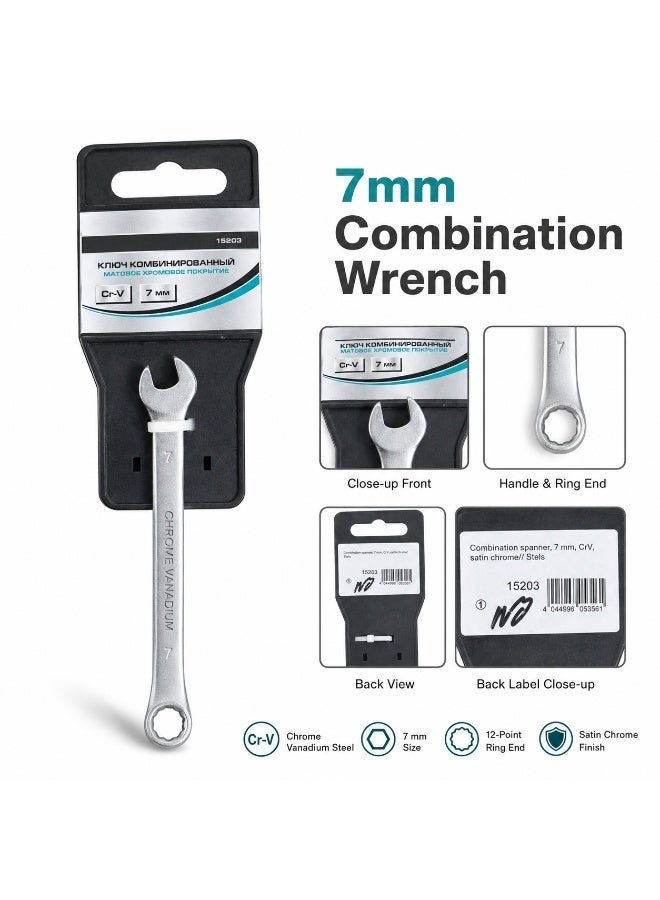 STELS 7mm Combination Wrench, Chrome Vanadium Steel Open End & 12-Point Ring Spanner With Satin Chrome Finish For DIY, Garage, Automotive Repair & Home Maintenance - Image 2