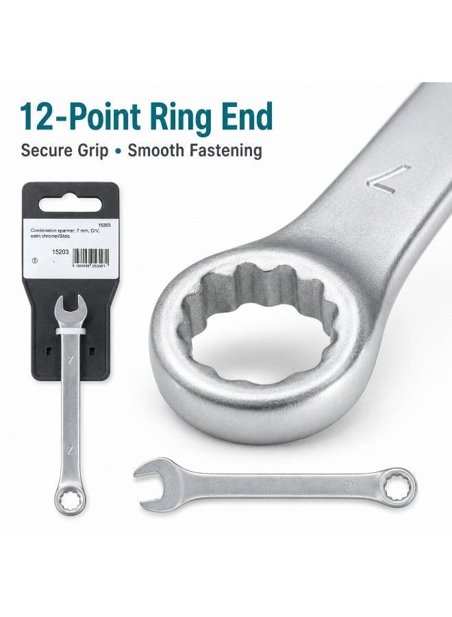 STELS 7mm Combination Wrench, Chrome Vanadium Steel Open End & 12-Point Ring Spanner With Satin Chrome Finish For DIY, Garage, Automotive Repair & Home Maintenance - Image 3