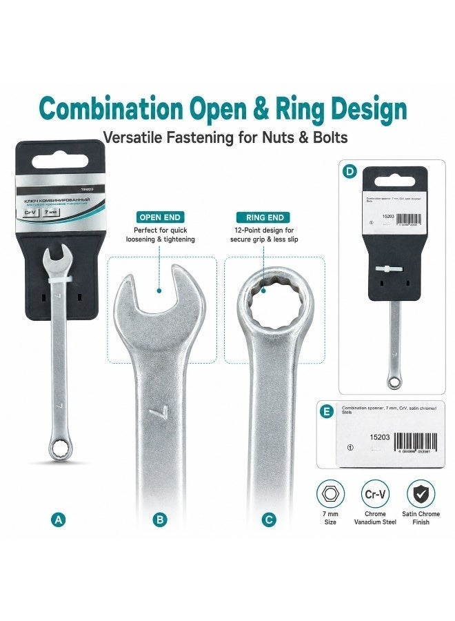 STELS 7mm Combination Wrench, Chrome Vanadium Steel Open End & 12-Point Ring Spanner With Satin Chrome Finish For DIY, Garage, Automotive Repair & Home Maintenance - Image 4