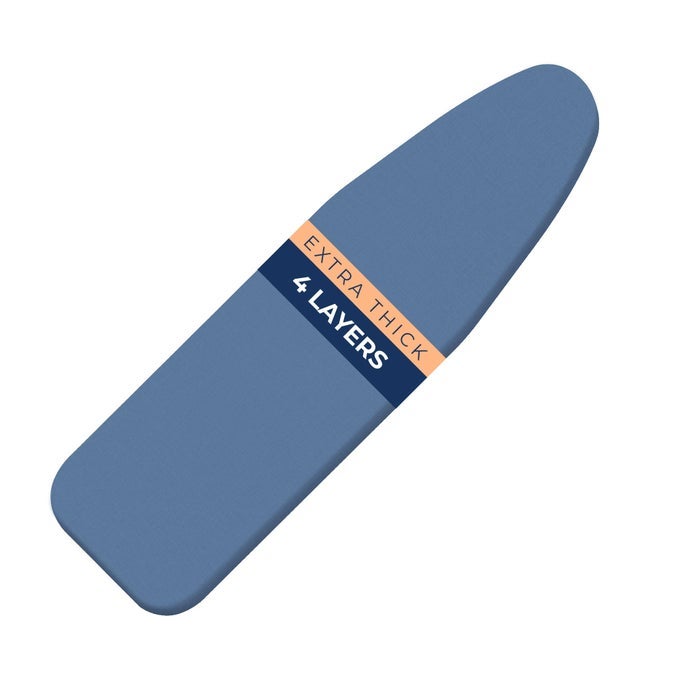 IRONING BOARD COVER AND PAD EXTRA THICK HEAVY DUTY PADDED 4 LAYERS SILVER COATED IRONING BOARD COVER NON STICK SCORCH AND STAIN RESISTANT STANDARD SIZE 15X54 INCH WITH ELASTICIZED EDGES BLUE
