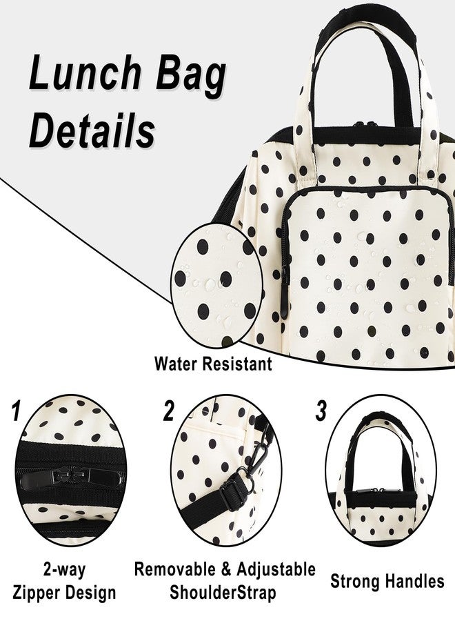 U+U Reusable Lunch Bag for Women Men Leakproof Lunch Tote Bag with Adjustable Strap, Holds Lunch Box, Snacks, Fruits for Work, Picnic or Travel - Insulated, Large Capacity, Waterproof (Polka Dot) - Image 5
