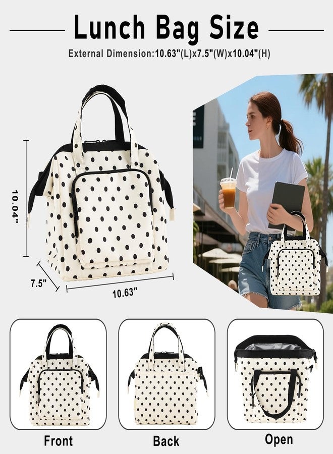 U+U Reusable Lunch Bag for Women Men Leakproof Lunch Tote Bag with Adjustable Strap, Holds Lunch Box, Snacks, Fruits for Work, Picnic or Travel - Insulated, Large Capacity, Waterproof (Polka Dot) - Image 3