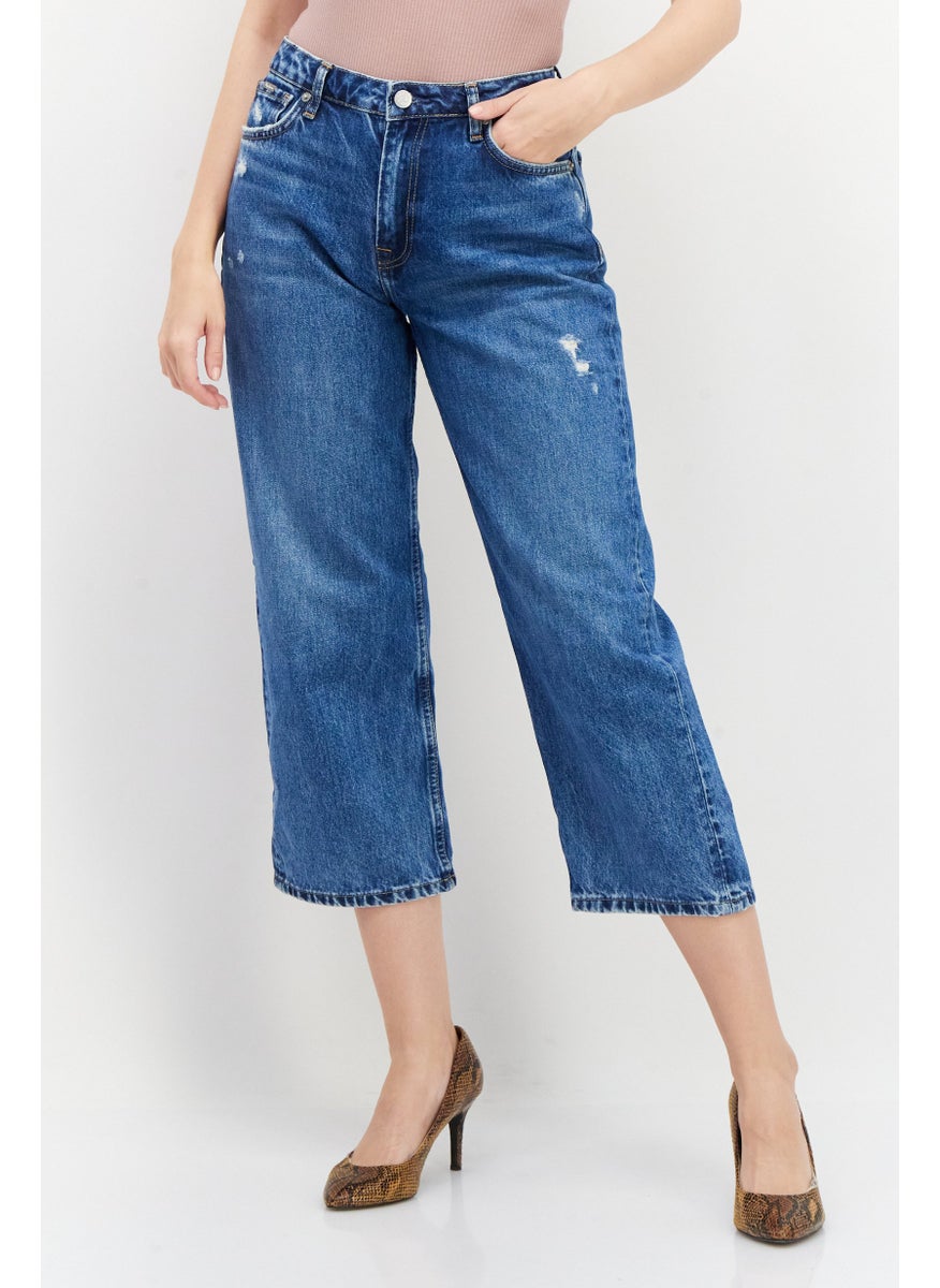 Pepe Jeans Women Long Fit Straight Washed Non-Stretchable Jeans, Blue  - Image 1