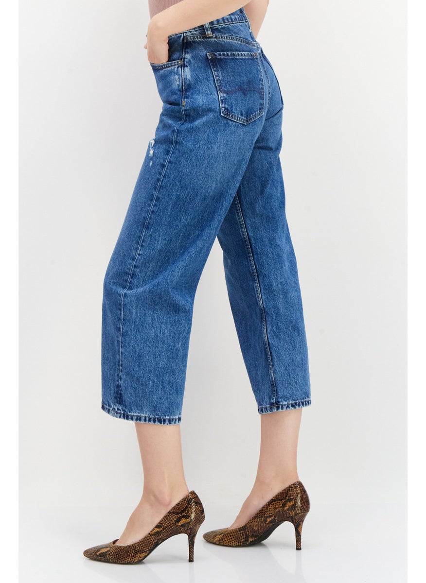 Pepe Jeans Women Long Fit Straight Washed Non-Stretchable Jeans, Blue  - Image 3