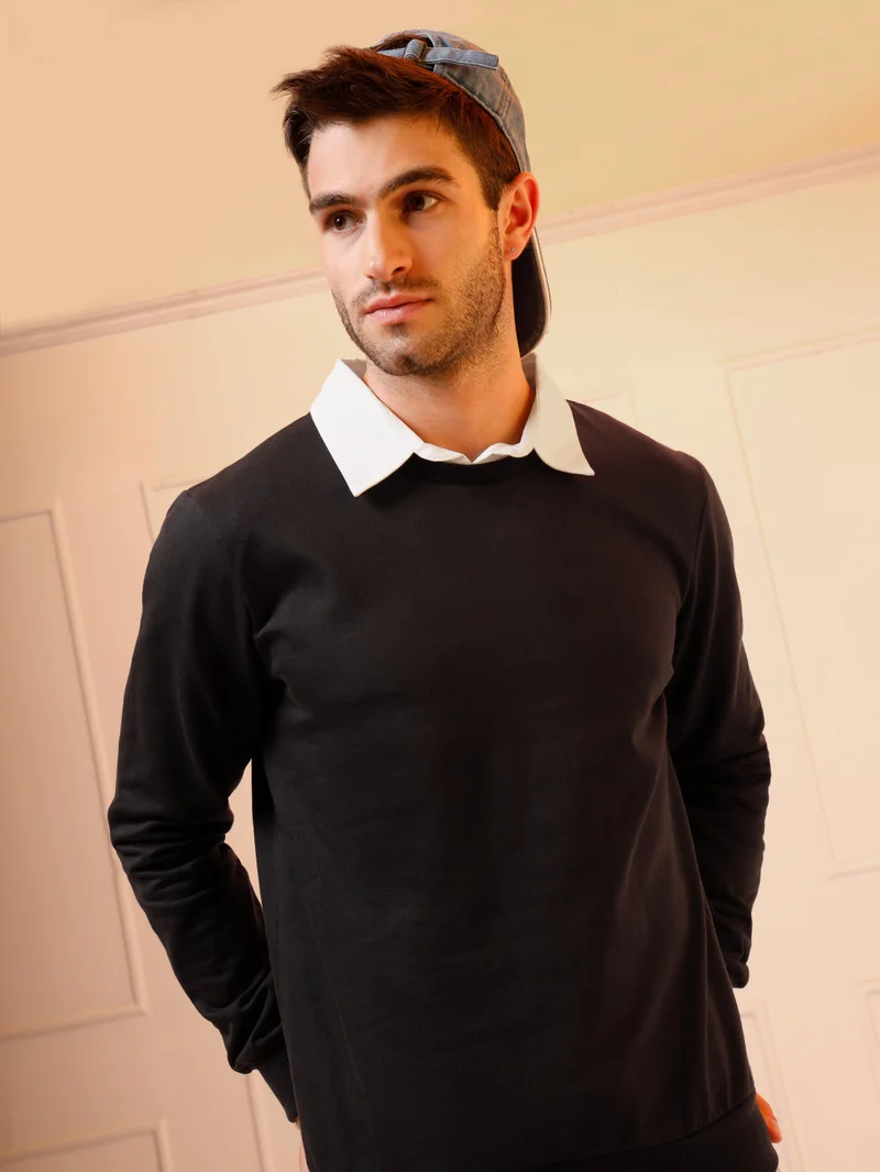 Beyoung Faux Collar Sweatshirt Black