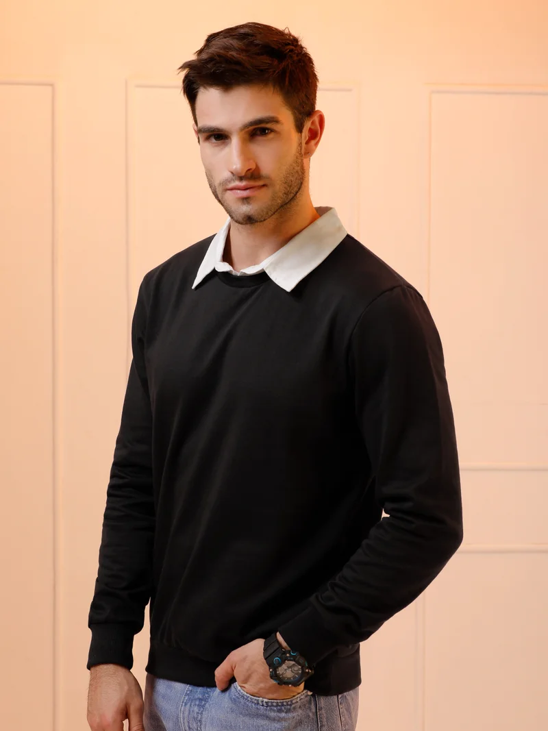 Beyoung Faux Collar Sweatshirt Black