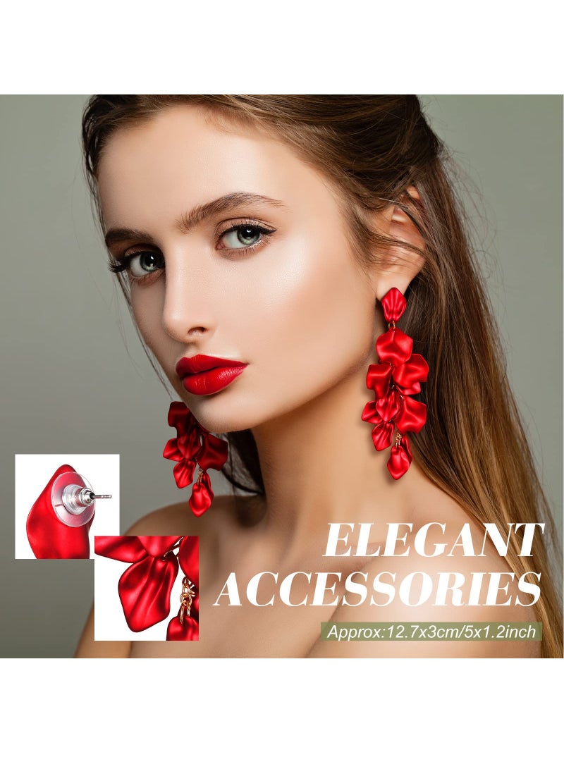 KASTWAVE 6 Pairs Long Acrylic Rose Petal Drop Dangle Earrings Bohemian Resin Multicolored Flower Statement Floral Tassel Earrings Layered Floral Petal Earrings for Women Girls Bridal Prom Gifts - Image 5