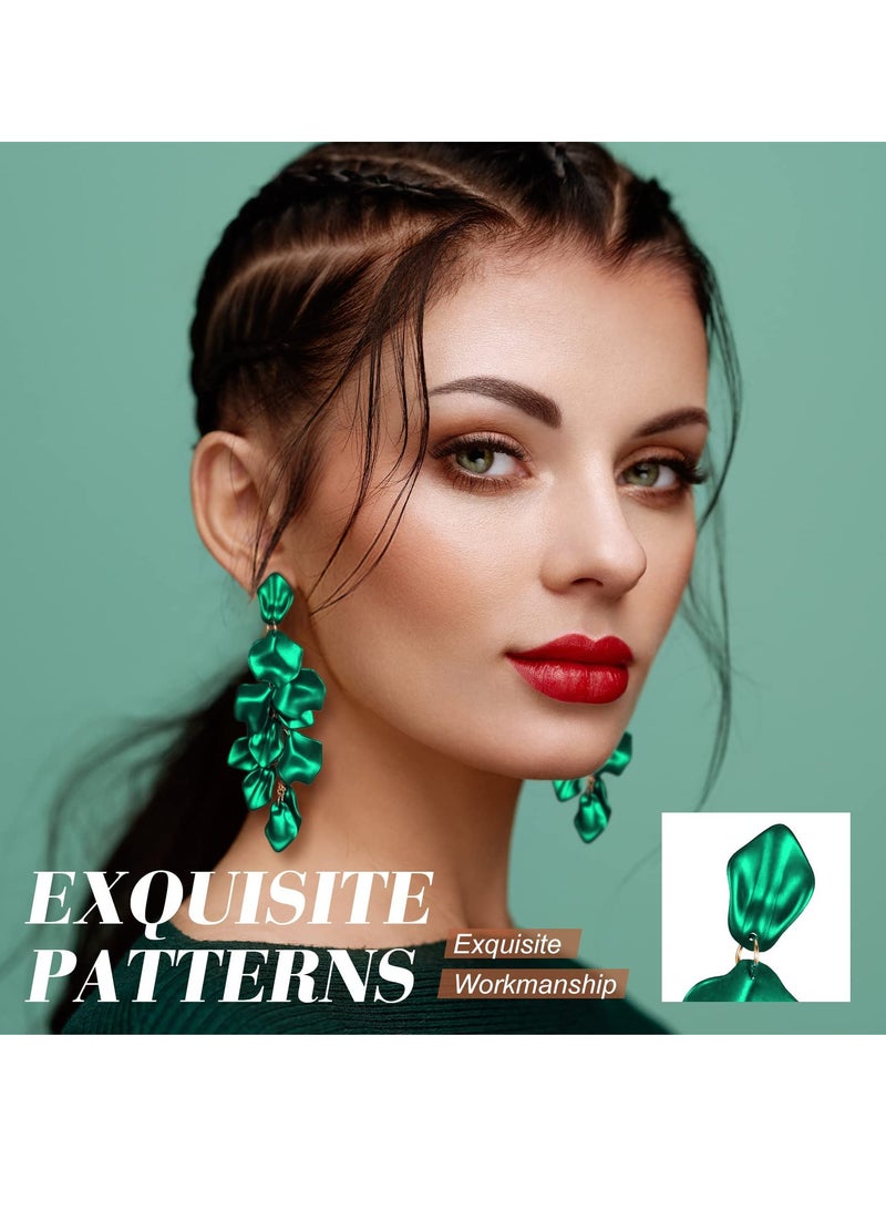 KASTWAVE 6 Pairs Long Acrylic Rose Petal Drop Dangle Earrings Bohemian Resin Multicolored Flower Statement Floral Tassel Earrings Layered Floral Petal Earrings for Women Girls Bridal Prom Gifts - Image 4