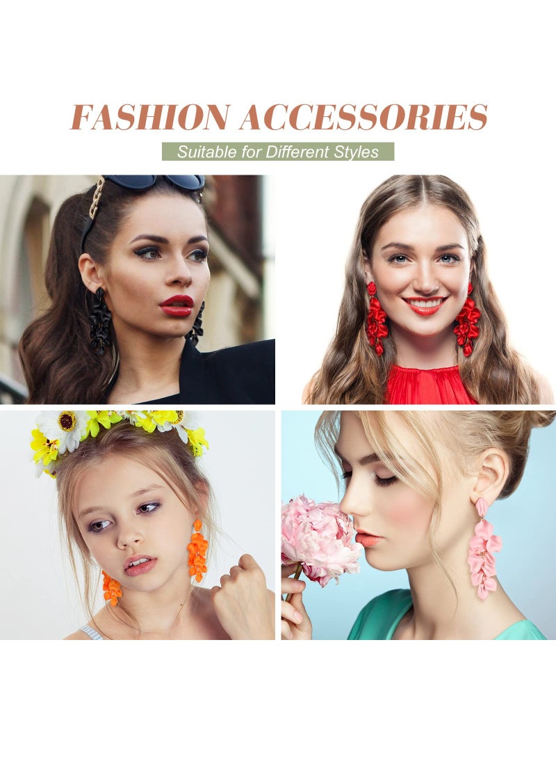KASTWAVE 6 Pairs Long Acrylic Rose Petal Drop Dangle Earrings Bohemian Resin Multicolored Flower Statement Floral Tassel Earrings Layered Floral Petal Earrings for Women Girls Bridal Prom Gifts - Image 3