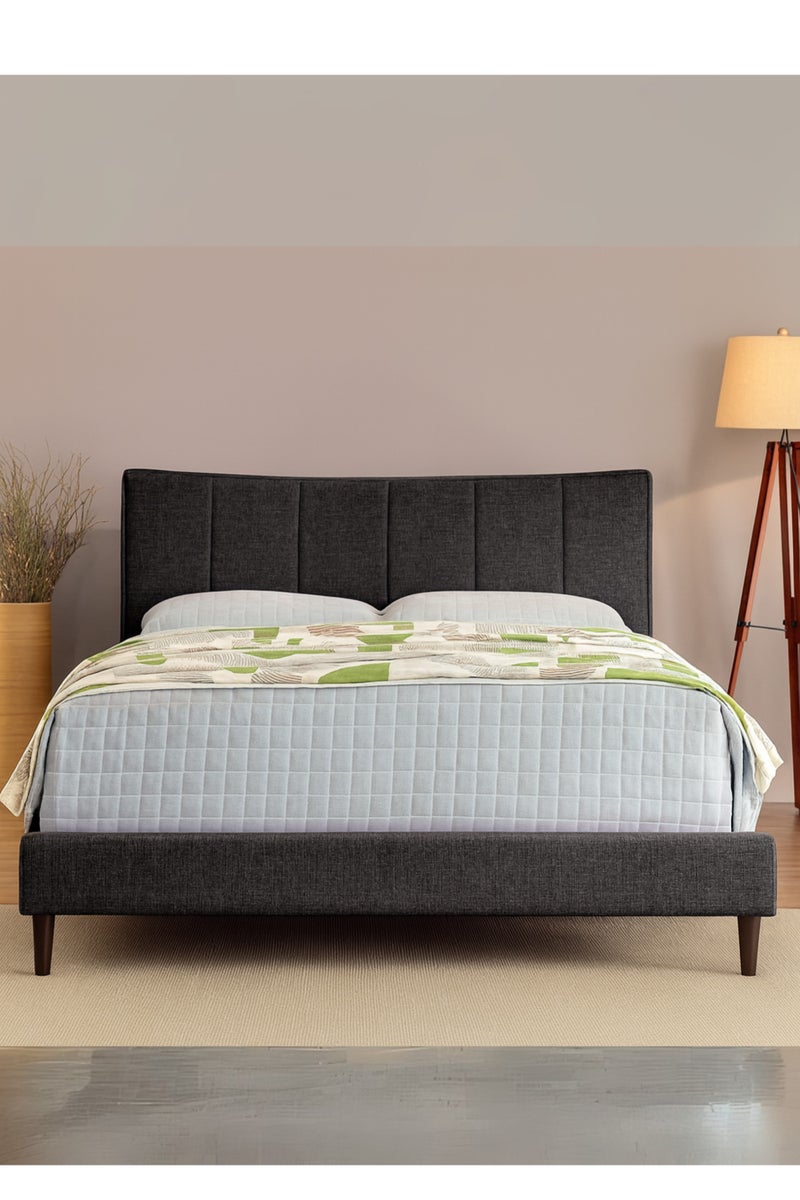 Karnak Modern Upholstered Bed Frame –  Fabric Bed with Padded Headboard, Wooden Legs – King Size 180Cm x 200cm  Black - Image 2