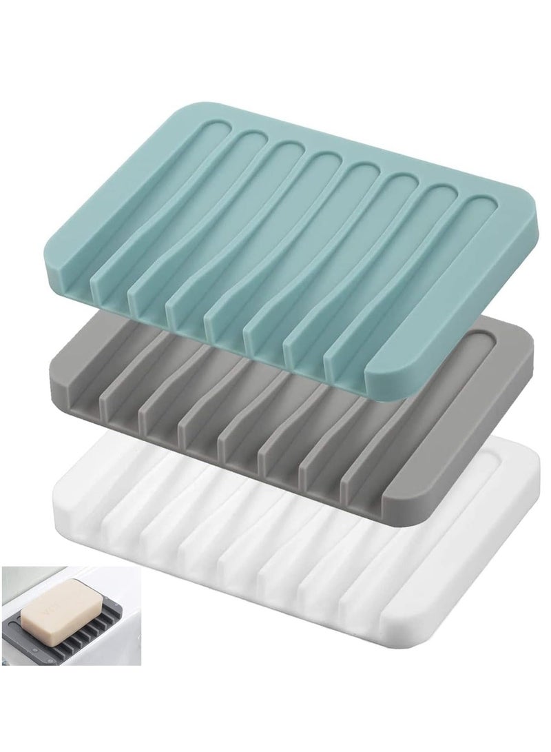 Bukela Self Draining Soap Dishes, 3 pcs Silicone Soap Saver, White, Gray, Teal Waterfall Drainer Soap Holder for Bathroom, Extend Soap Life, Keep Soap Bars Dry Clean and Easy Cleaning  - Image 1