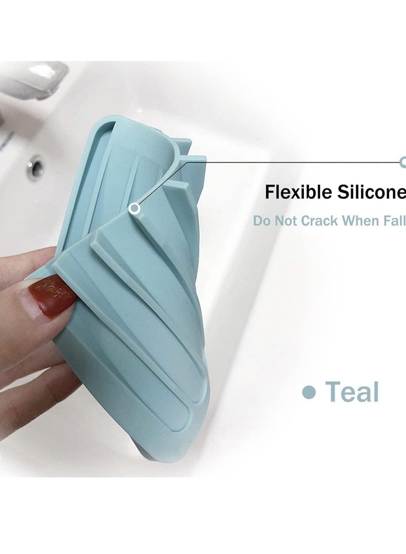 Bukela Self Draining Soap Dishes, 3 pcs Silicone Soap Saver, White, Gray, Teal Waterfall Drainer Soap Holder for Bathroom, Extend Soap Life, Keep Soap Bars Dry Clean and Easy Cleaning  - Image 2
