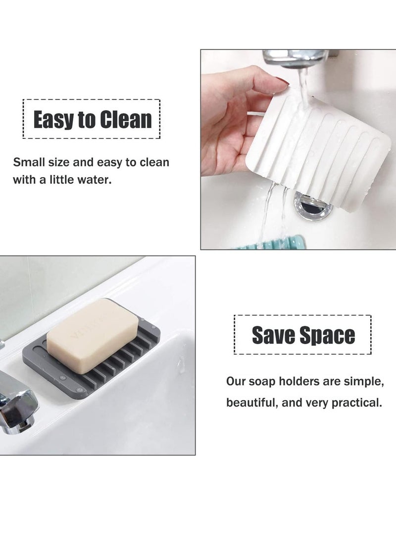 Bukela Self Draining Soap Dishes, 3 pcs Silicone Soap Saver, White, Gray, Teal Waterfall Drainer Soap Holder for Bathroom, Extend Soap Life, Keep Soap Bars Dry Clean and Easy Cleaning  - Image 3