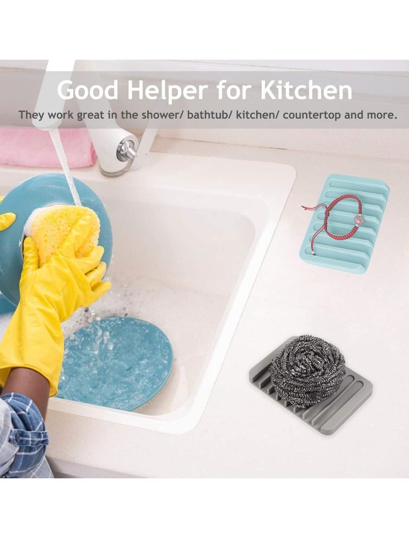 Bukela Self Draining Soap Dishes, 3 pcs Silicone Soap Saver, White, Gray, Teal Waterfall Drainer Soap Holder for Bathroom, Extend Soap Life, Keep Soap Bars Dry Clean and Easy Cleaning  - Image 5
