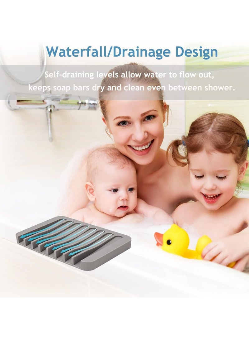 Bukela Self Draining Soap Dishes, 3 pcs Silicone Soap Saver, White, Gray, Teal Waterfall Drainer Soap Holder for Bathroom, Extend Soap Life, Keep Soap Bars Dry Clean and Easy Cleaning  - Image 4