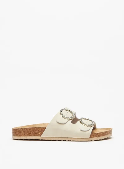 Flora Bella By Shoexpress Women's Embellished Buckle Detail Slip-On Sandals