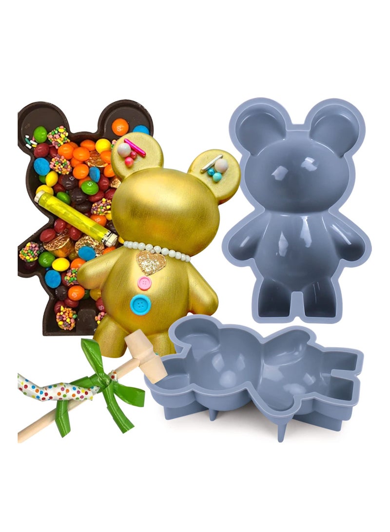 Excefore قالب سيليكون لشوكولاتة دب الباندا 3D مع مطرقة 2 قطعة - Image 1