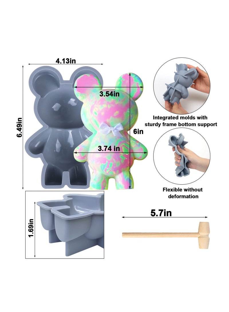 Excefore قالب سيليكون لشوكولاتة دب الباندا 3D مع مطرقة 2 قطعة - Image 3