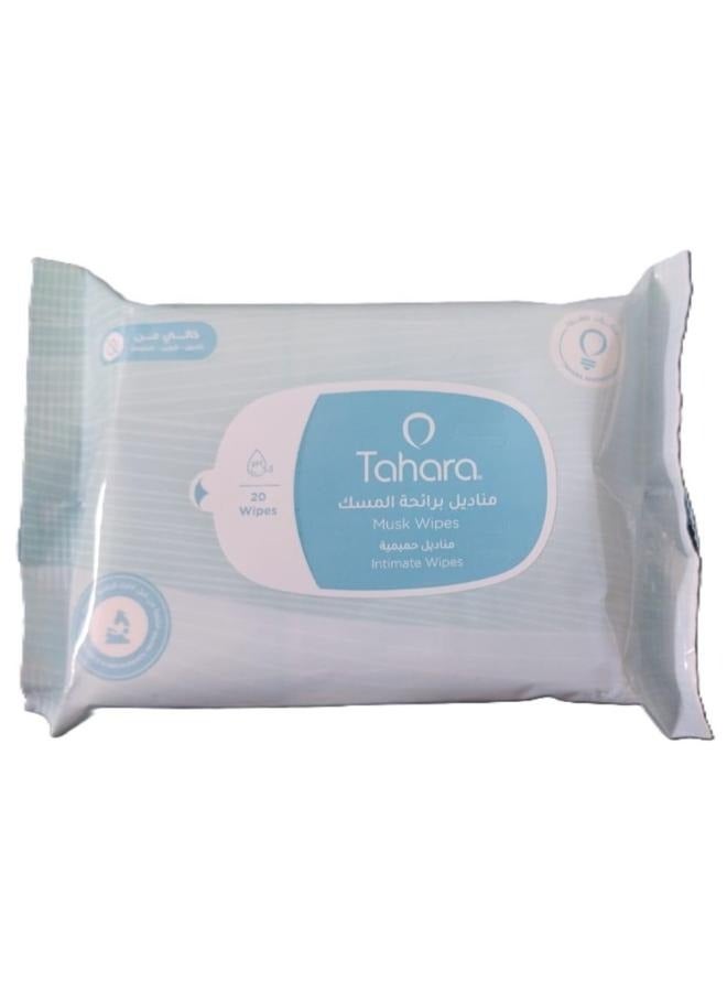 طهارة عبوة مناديل مبللة برائحة المسك تحتوي على 20 منديل. أبيض - Image 1