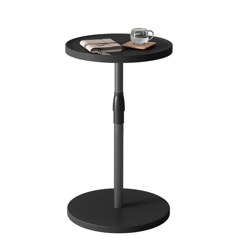 IRCPEN Adjustable End Table, Small Round Side Table, Drink Table for Small Spaces, Pedestal Nightstand for Living Room, Bedroom, Sofa Couch, Black Wood Grain ET-010BW - Image 1