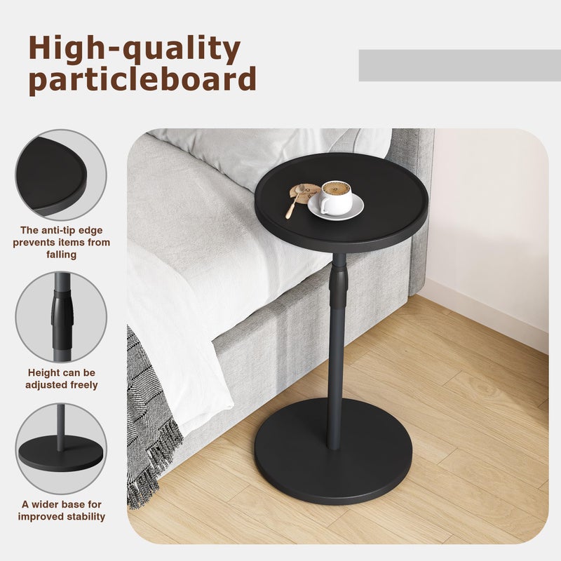 IRCPEN Adjustable End Table, Small Round Side Table, Drink Table for Small Spaces, Pedestal Nightstand for Living Room, Bedroom, Sofa Couch, Black Wood Grain ET-010BW - Image 5