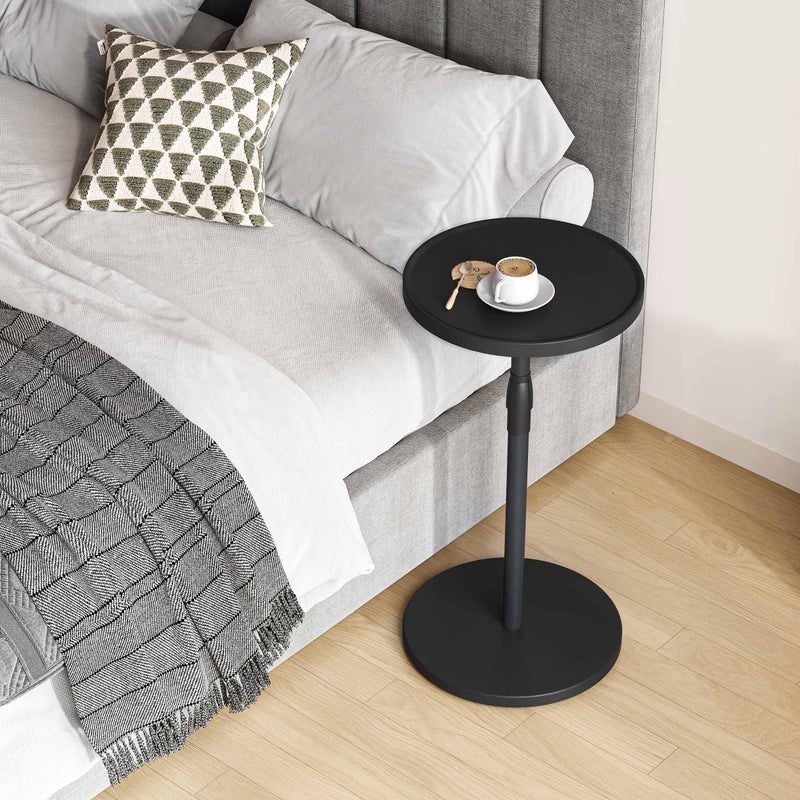 IRCPEN Adjustable End Table, Small Round Side Table, Drink Table for Small Spaces, Pedestal Nightstand for Living Room, Bedroom, Sofa Couch, Black Wood Grain ET-010BW - Image 4