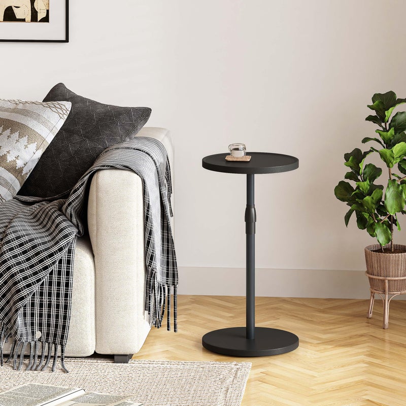 IRCPEN Adjustable End Table, Small Round Side Table, Drink Table for Small Spaces, Pedestal Nightstand for Living Room, Bedroom, Sofa Couch, Black Wood Grain ET-010BW - Image 2