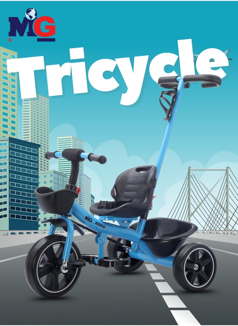 MG - Kids 2-in-1 Parental Push Handle Bike | 3-Wheel Toddler Bike with Front Basket & Rear Storage| Safety Belt | Anti-Slip Pedals | Sturdy Steel Frame | Fun Ride-On Toy For 1-5 Years - Image 1