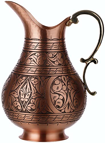DEMMEX The Pitcher, 1mm Solid Copper Handmade Engraved Copper Pitcher Vessel Ayurveda Jug for Drinking Water, Moscow Mule, Cocktail (Matte-Engraved) - Image 5