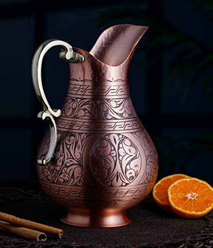 DEMMEX The Pitcher, 1mm Solid Copper Handmade Engraved Copper Pitcher Vessel Ayurveda Jug for Drinking Water, Moscow Mule, Cocktail (Matte-Engraved) - Image 3