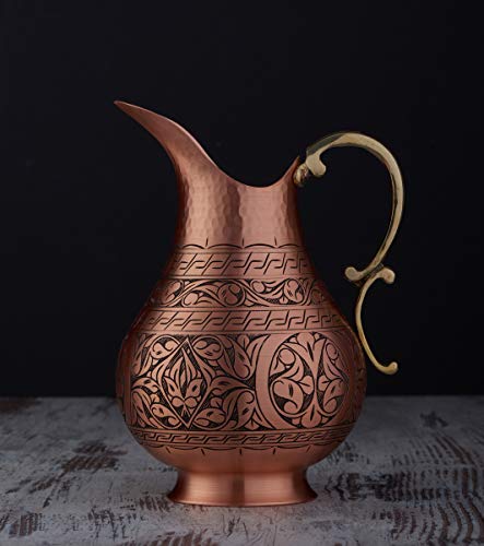 DEMMEX The Pitcher, 1mm Solid Copper Handmade Engraved Copper Pitcher Vessel Ayurveda Jug for Drinking Water, Moscow Mule, Cocktail (Matte-Engraved) - Image 2