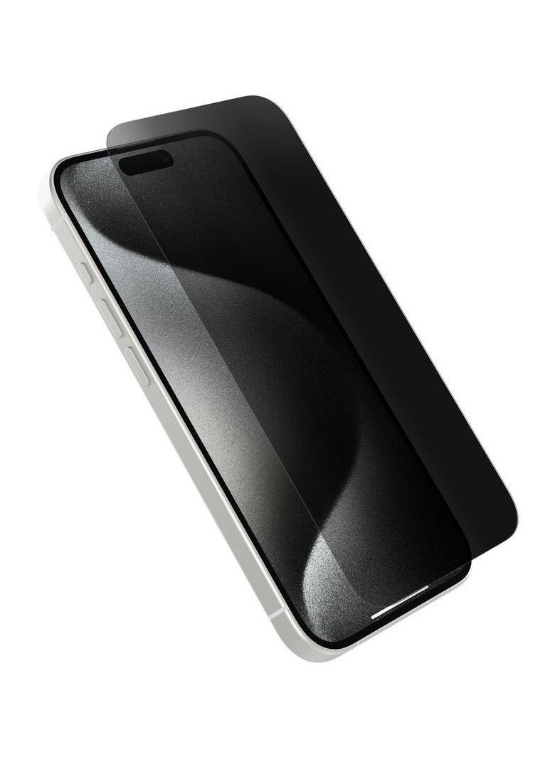 واقي شاشة الخصوصية لجهاز iPhone 15 Pro - زجاج مقسّى مقاوم للخدش وبصمات الأصابع والماء - أسود