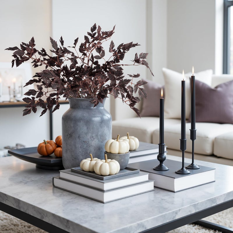 Ttranewsoo Artificial Cimicifuga Plant Leaf Fake Plants 4PCS Fall Stems for Vases 23.6In Fake Leaves Silk Plants for Fall Decorations for Home Dining Table, Wedding, Fireplace Decor No vase - Image 3