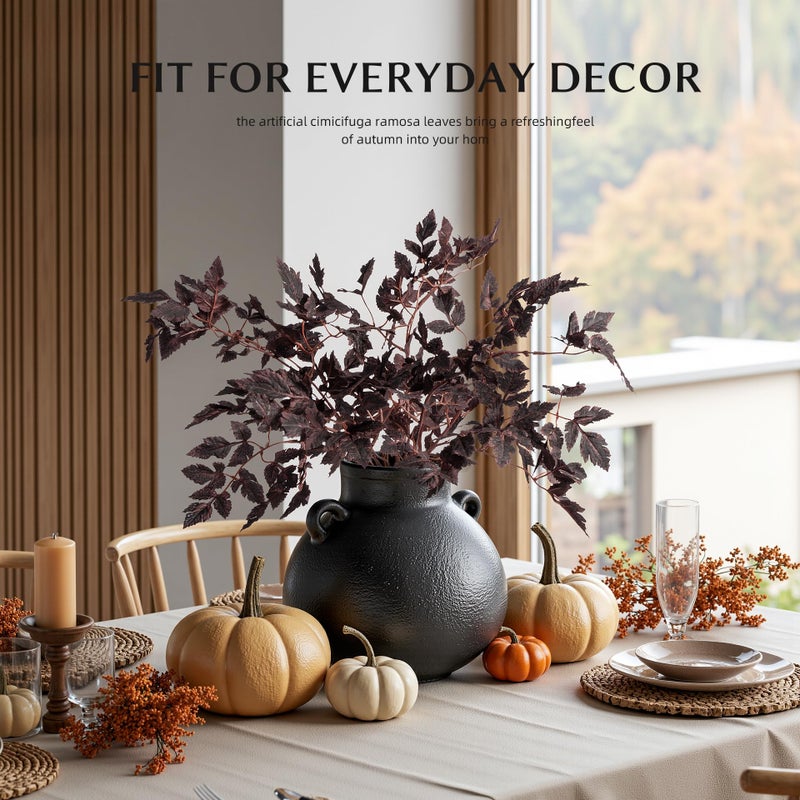 Ttranewsoo Artificial Cimicifuga Plant Leaf Fake Plants 4PCS Fall Stems for Vases 23.6In Fake Leaves Silk Plants for Fall Decorations for Home Dining Table, Wedding, Fireplace Decor No vase - Image 5