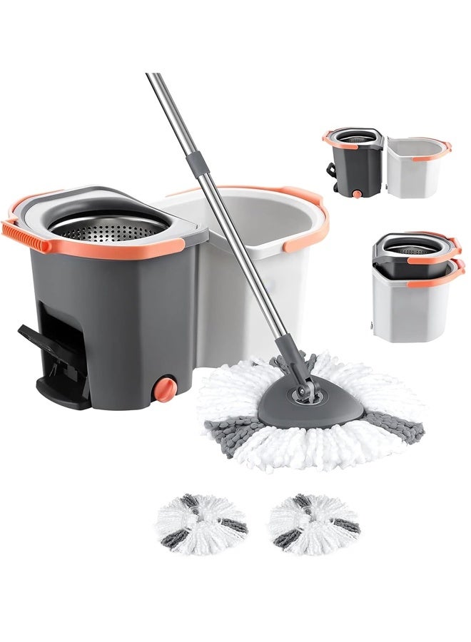 كليني جيني ممسحة توربو 360 درجة دوارة، نظام دلو مزدوج مع دواسة، تصميم قابل للتكديس للغسيل والتجفيف، 10 لتر، 54.5 × 30 × 27 سم - Image 1