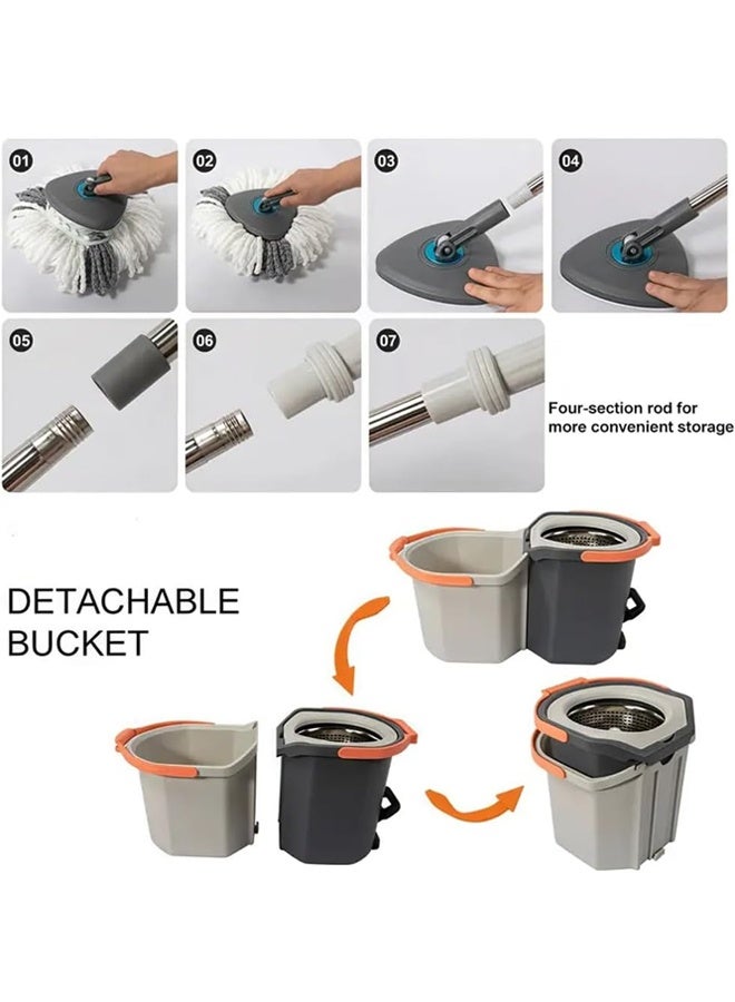 كليني جيني ممسحة توربو 360 درجة دوارة، نظام دلو مزدوج مع دواسة، تصميم قابل للتكديس للغسيل والتجفيف، 10 لتر، 54.5 × 30 × 27 سم - Image 4