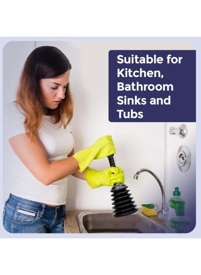 T&B Toilet Plunger Kitchen Sink Unblocker أداة فعالة لإلغاء الحجب الثقيلة مع كوب (6 بوصة) و (16 بوصة) مقبض تصريف الحوض والمراحيض لإلغاء الحجب للشعر والأغذية والحطام ، الأسود والأبيض - Image 3