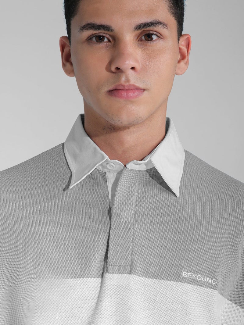 بيونغ سويت شيرت بولو مخطط باللون الرمادي الفاتح - Image 4